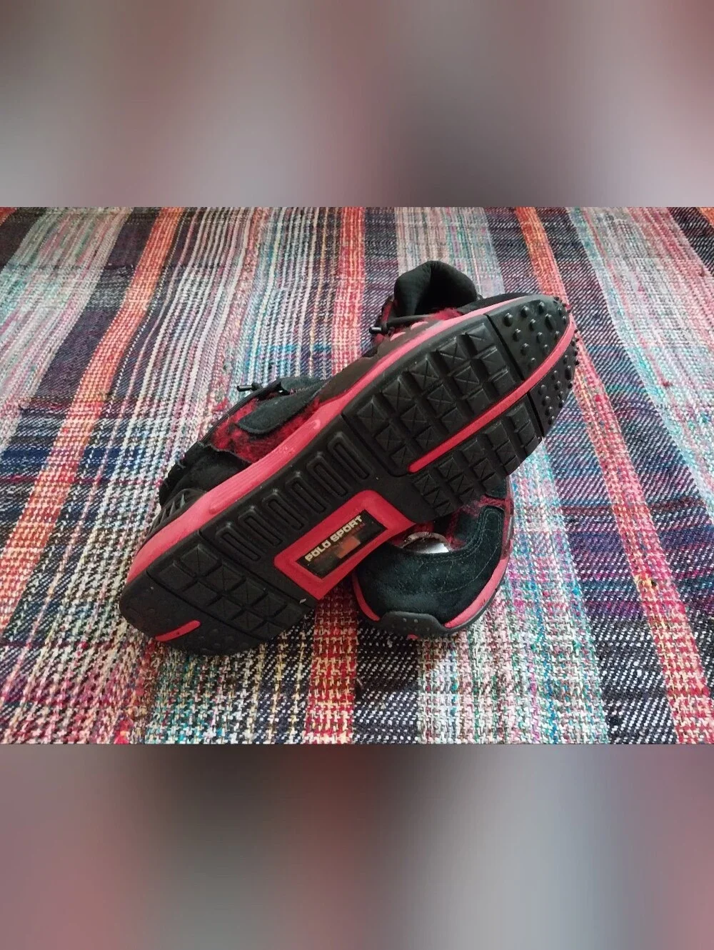 Polo Ralph Lauren PS200 Sport Black/Red Plaid Suede Sneaker Shoes Mens Sz 10.5
